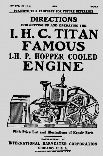 IHC Titan Famous 1 HP Hopper Cooled Engine Manual