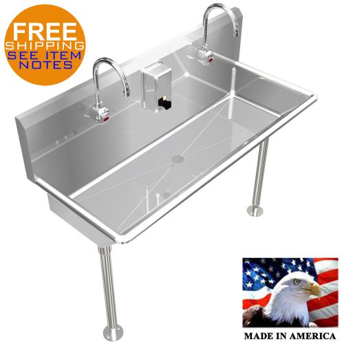 2 STATION 40&#034; WASHING SINK HANDS FREE HEAVY DUTY STAINLESS STEEL ELECTR.  FAUCET