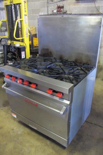 Vulcan 36l hvy duty comm.6 burnr nturl gas stove range on casters w/oven mdl 36l for sale