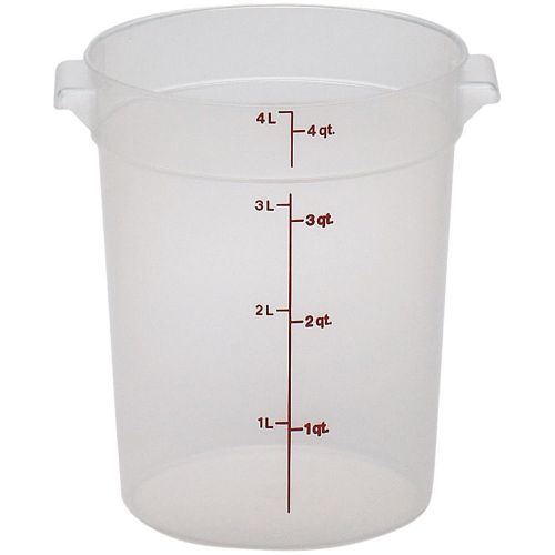Cambro 4 qt. round food storage containers, 12pk translucent rfs4pp-190 for sale
