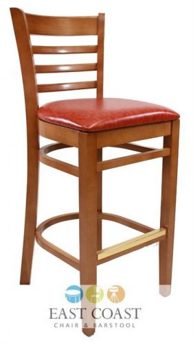 New Wooden Cherry Ladder Back Restaurant Bar Stool with Orange Vinyl Seat