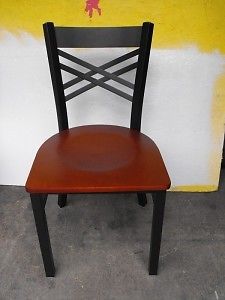 Black Metal Restaurant Chair Wood Cherry Seat X Back