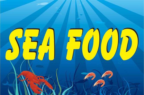 Seafood Advertising Vinyl Sign Banner /grommets 30&#034; x 72&#034; (6ft) blue- made USA