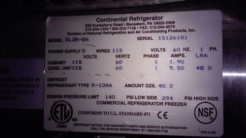 Continental Designer line DL2R-SS Stainless Steel Commercial Refrigerator