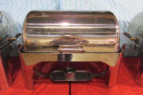 8 qt 90 degree roll top chafer stainless w/gold accents cater/party/ buffet for sale