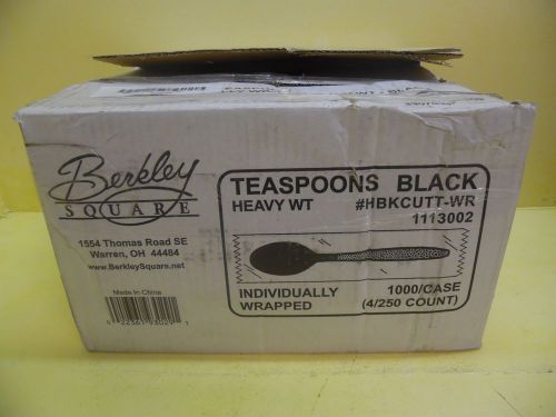 1000 Individually Wrapped Black Plastic Heavy Weight Teaspoons Spoons 1113002