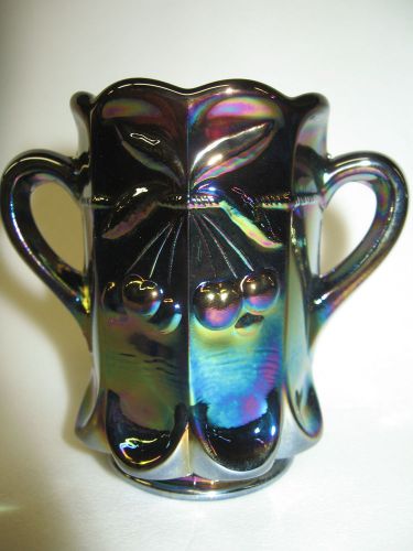 Amethyst Carnival glass toothpick holder purple cobalt iridescent cherry &amp; cable