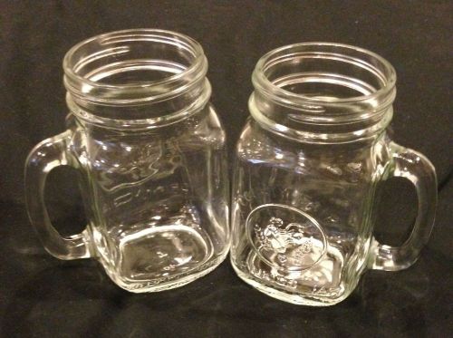 VINTAGE Set of 2 County Fair Drinking Mason Jar with Handle Libbey Glass