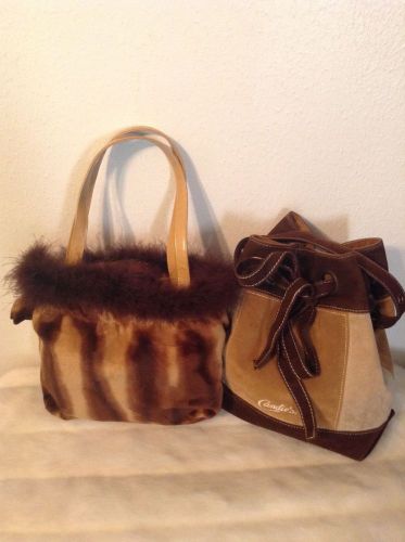 lot of 2 fashion shoulder bags 100% poly brown and tan with fur