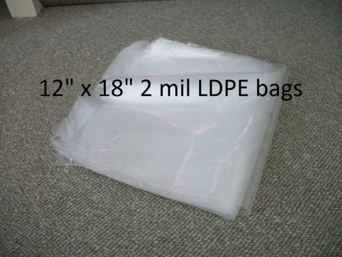1000 12&#034; x 18&#034; 2 mil clear flat plastic bags ldpe free shipping! for sale