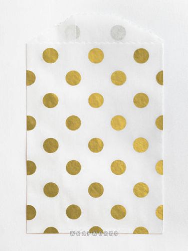 100 Tiny White and Metallic Gold Polka Dot Paper Bags - 2.75 x 4 inches