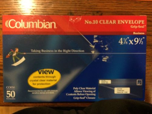 New Box 50 Columbian No. 10 Clear Envelope Grip-Seal