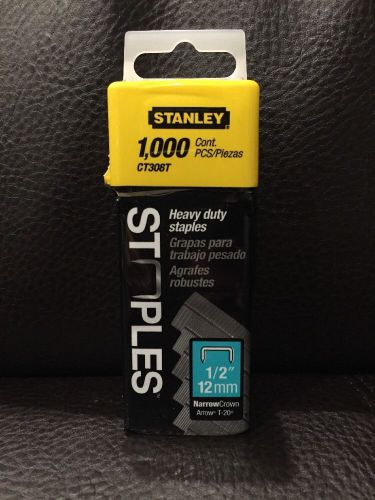 Stanley 1/2&#034; heavy duty narrow crown staples ct308t 1000 ct pack for sale