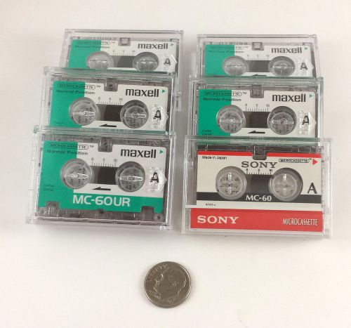 6 Maxell MC-60UR &amp; Sony MC-60 Microcassette Tapes Dictation Blank 60 Min Record