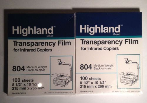 TRANSPARENCY FILM: NEW 2 pks.100 sheets, 804 Med Weight BK on Clear, Highland