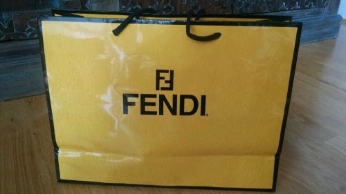 FENDI Paper Shopping Bag Medium size 14.5&#034; X 11&#034; X 5&#034; Yellow/Black FENDI Logo