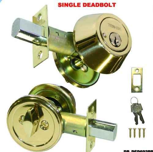 deadbolt single cylinder polished brass door lock 2 keys new
