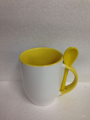 Lot of 30 Yellow 12oz Two tone Yellow Sublimation Printing Dye Mug With Spoon