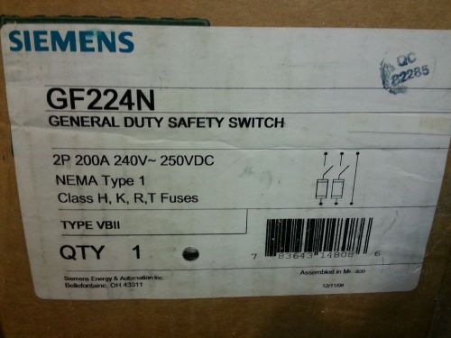 SIEMENS GF224N 200 Amp General Duty Safety Switch Disconnect