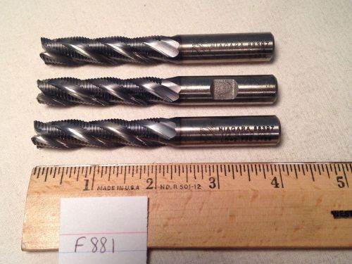 3 resharpened niagara roughing endmills. 1/2&#034; shank. 4 flute. hs cobalt.  {f881} for sale