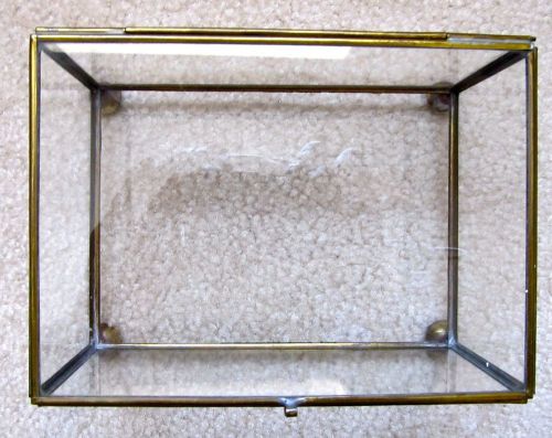 Clear Glass Display Case With Brass Binding And Ball Feet Vintage Nice (O) AS IS