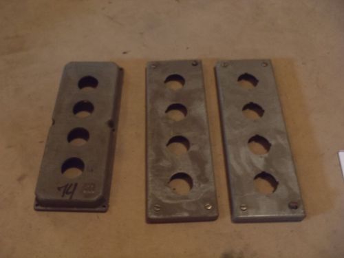(3) PUSHBUTTON ENCLOSURE COVERS (1)  CUTTLER HAMMER 9-5/8 X 3-7/8 &amp; (2) 10-7/16