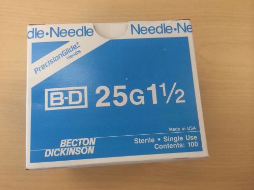 Becton dickinson 25g x 1.5&#034; hypodermic needles - bd box of 100 for sale