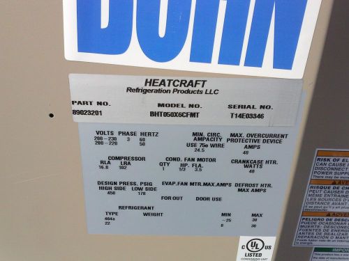 Bohn refrigeration 5 hp outdoor condenser new bht050x6cfmt for sale