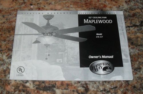 USER MANUAL BOOK (only) for Hampton Bay 52&#034; Maplewood Ceiling Fan Model 476317