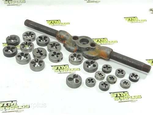 Lot of 22 hss metric &amp; standard adjustable dies with 3 die wrench for sale