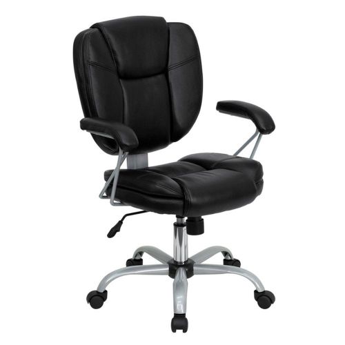 Flash furniture go-930-bk-gg mid-back black leather task and computer chair for sale