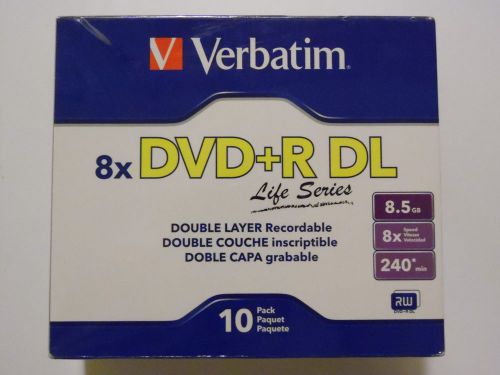 Verbatim DVD+R DL 8.5GB 8X 10 Pack + Cases - Double Layer Recordable! - NEW