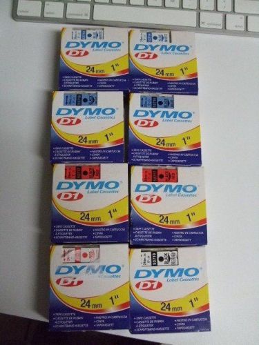 LOT (8) DYMO D1 24mm Miscellaneous Colored Tape Cassettes 537xx NEW NIB