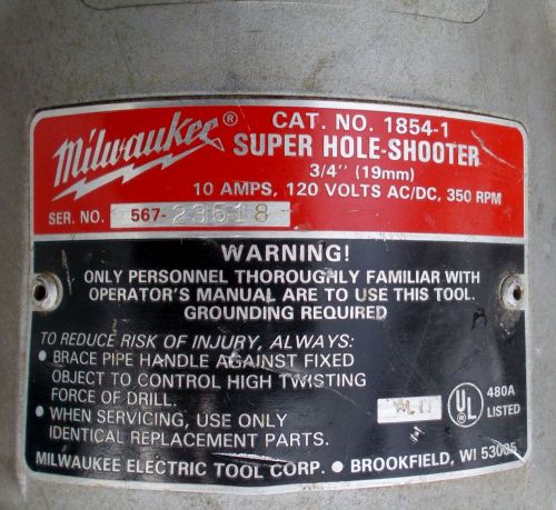 Milwaukee heavy duty 1854-1 super hole shooter 3/4&#034; drill @nr for sale