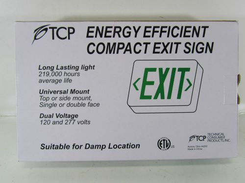 NIB TCP Energy Efficient Compact Exit Sign, Green, AC &amp; DC Battery Backup