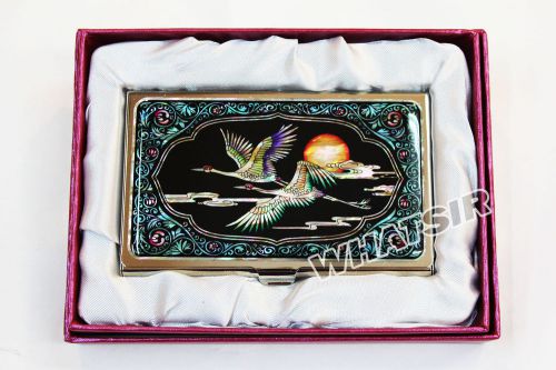 Korean Antique Business Name Card Holder MOTHER OF PEARL Case Crane Cloud DS0002