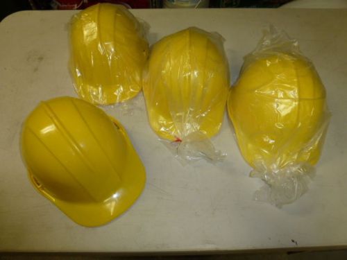 LOT OF (4) KLIEN TOOLS YELLOW HARD HATS, WITH 4 POINT SUSPENSION HEADGEAR
