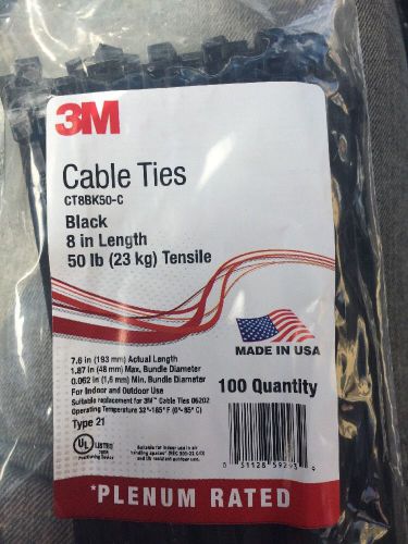 3M Ct8bk50-c 8&#034; Plenum Rated Cable Ties - Black - 100 Per Bag - 50lb