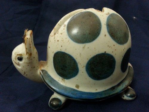Vintage Unique Ceramic Turtle Cobalt Polka Dot Blue Tape Dispenser Holder