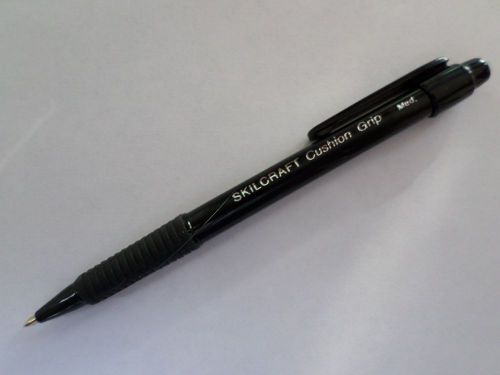12 (1-Doz)Skilcraft Retractable Cushion Grip Ballpoint Pen-Black Ink, Medium Pt