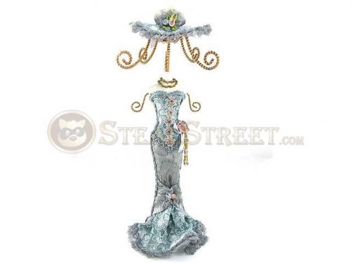 12.5 inch blue mini mannequin jewelry stand with floral detailing for sale