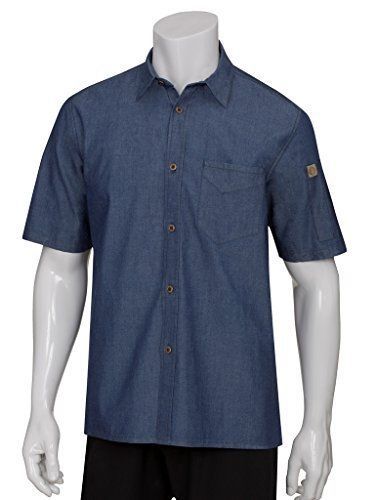 Chef Works SKS002-IBL-XL Detroit Short-Sleeve Denim Shirt  Indigo Blue