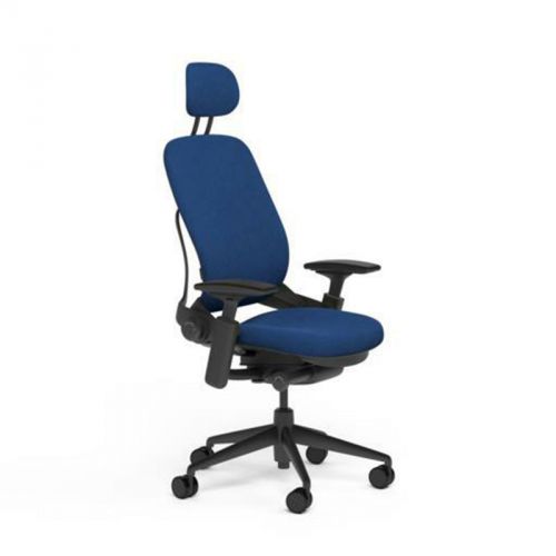 Steelcase Adjustable Leap Desk Chair + Headrest - Blue Buzz2 Fabric Black frame