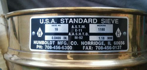 GOLD U.S.A. STANDARD SIEVE size16 DIA 8 HUMBOLDT MFG.CO.