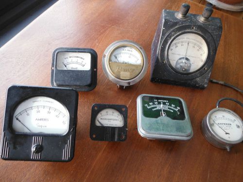 7 Vintage gauges Weston Shurite Simpson Hoyt Amperes