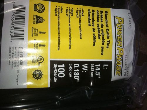 POWER PHASE STANDARD NYLON BLACK CABLE TIES 14.5 LONG UV RESISTANT 50# 100/PKG