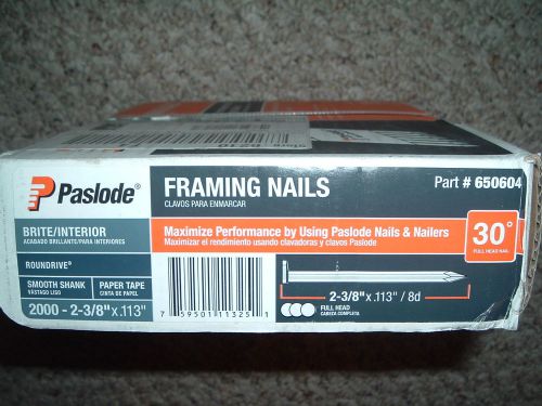 Paslode 650604 framing nails 2-3/8&#034; x 113&#034; / 8d pk 2000 rounddrive smooth shank for sale
