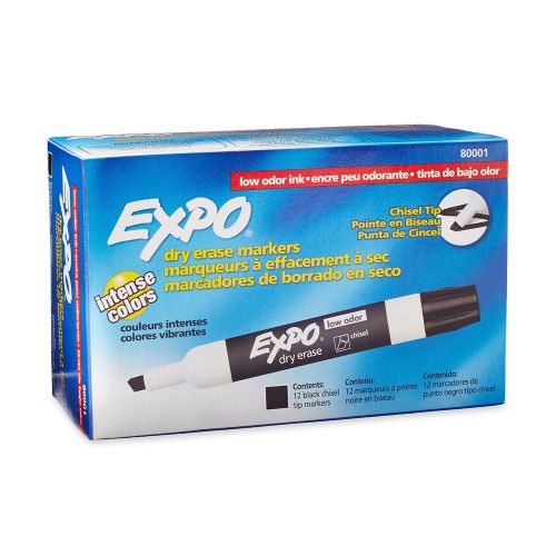 Original Expo Low-Odor Dry Erase Markers Bullet Tip 12-Pack Black Brand New