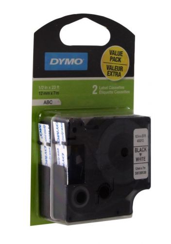 Dymo standard d1 tape for label makers, 1/2&#034; black on white 23&#039; 2-pack 1926208 for sale