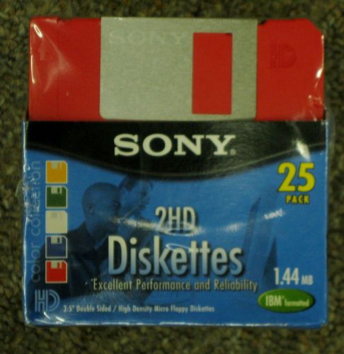 Sony 2HD 3.5&#034; Diskettes  25 Pack in 5 Colors 1.44MB IBM/Windows Formatted NEW